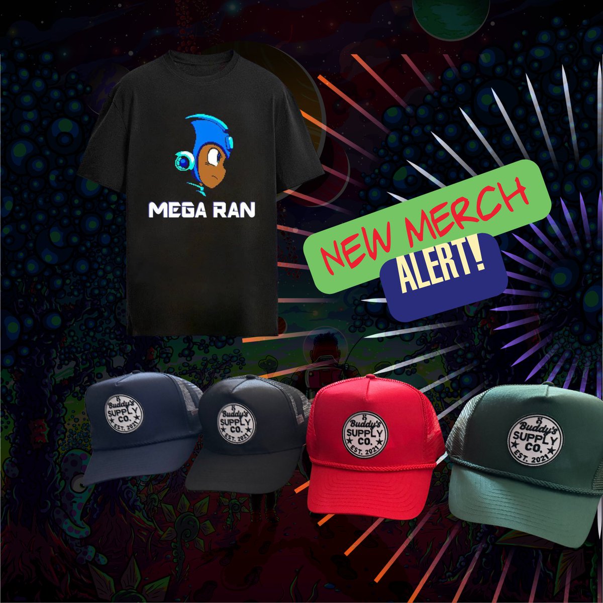 MegaRan's tweet photo. new post-tour merch re-up before Austin City Limits! 

Few hats and tees are on the bandcamp page! https://t.co/qqVfgNcJxM https://t.co/J2AsUP161r