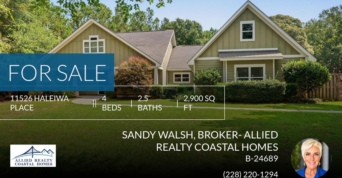 BayLifeRealtor's tweet photo. Sandy Walsh, Broker Allied Realty Coastal Homes 228-220-1294 Office 912-218-4702 Cell

Are you looking for a 4 bedroom home in the Diamondhead area? If so, check out this listing before it's gone! Give me a call at (228) 220-1294 for more information.

Sandy Walsh,... https://t.co/SbL4c5tPh4