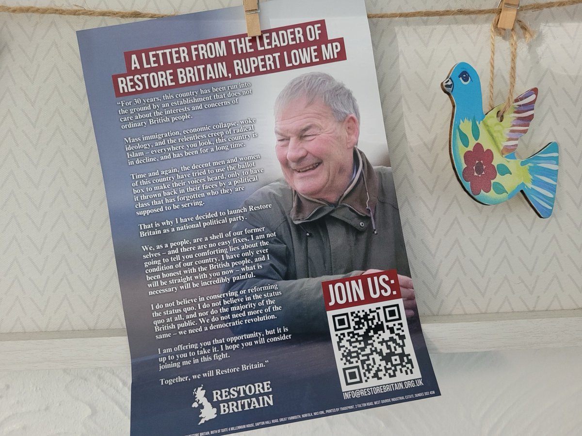 RestoreEKS's tweet photo. Got this via email on Saturday.

"Got my Restore Britain leaflet through the door today in the Murray.

I will be voting for Rupert Lowe.

Thank you." https://t.co/011jvxPHWi