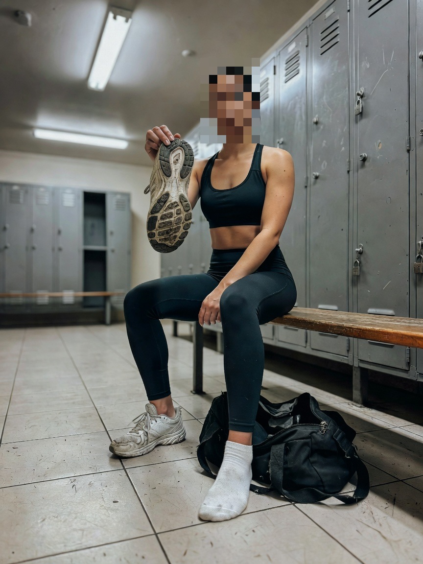 MistressLisa420's tweet photo. Leg day done 🔥💦 One sneaker off, sweaty and filthy, held right in your face 👟 That's the only air you pigs deserve to breathe. Who's sniffing it first, and who's licking the sole clean? 😈🐷 #findom #humanATM #cashpig #sneakerfetish #sweatysneakers https://t.co/ayf4H49NAD