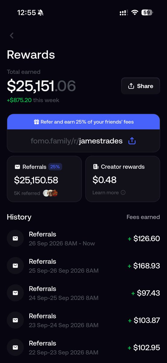 WillTimberlake_'s tweet photo. fomo creators are starting to lifestyle max!!!

James posted for us for 7 months or so, then took 5 months off to travel Southeast Asia.

He didn't make a single video the whole trip. It was all paid for passively by fomo, and his referrals doubled while he was gone.

This is the power of LIFETIME FEES on traders you refer