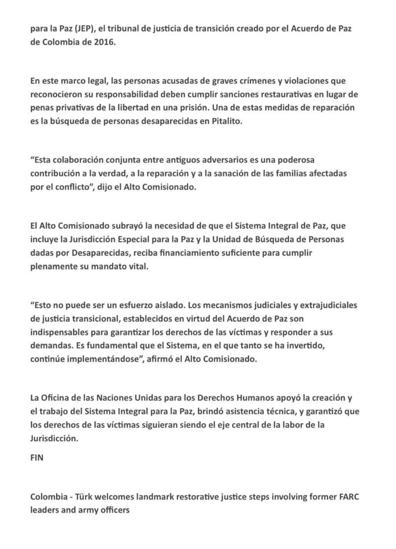 MartinSantosR's tweet photo. El Alto Comisionado de las Naciones Unidas para @ONUHumanRights, @volker_turk pide garantizar los recursos suficientes para la @JEP_Colombia: “Es fundamental que el sistema continúe implementándose”, y la calificó como “un logro mundial para la justicia transicional”. https://t.co/ovrWHO7nVD