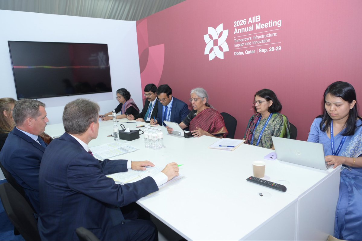 FinMinIndia's tweet photo. Union Minister for Finance & Corporate Affairs Smt. @nsitharaman met Ambassador Mr. Pietro Lazzeri, AIIB Governor from Switzerland @SECO_CH, on the sidelines of the AIIB 2026 Annual Meeting in Doha, Qatar, today.

FM Smt. @nsitharaman highlighted the National Investment and Infrastructure Fund @NIIFIndia as a trusted partner for foreign investors seeking to access opportunities in India, with high standards of governance and transparency; and Swiss investors could explore NIIF infrastructure funds to gain exposure to India's infrastructure sector.

Ambassador Mr. Lazzeri said that Switzerland sees significant opportunities in  India for portfolio diversification and investment. He mentioned the upcoming State Visit to India and the 2nd EFTA Prosperity Summit in New Delhi. He said Swiss Foreign Direct Investment (FDI) growth in India is outpacing global FDI, and sought support for finalisation of the Bilateral Investment Protection Agreement. 

Ambassador Mr. Lazzeri also expressed interest in cooperation in the financial sector and sustainable finance.

The Union Finance Minister encouraged Swiss investors and financial services entities to explore investment opportunities in India's homegrown financial services centre in GIFT IFSC, which offers financial services and products, tax benefits and a business-friendly environment.