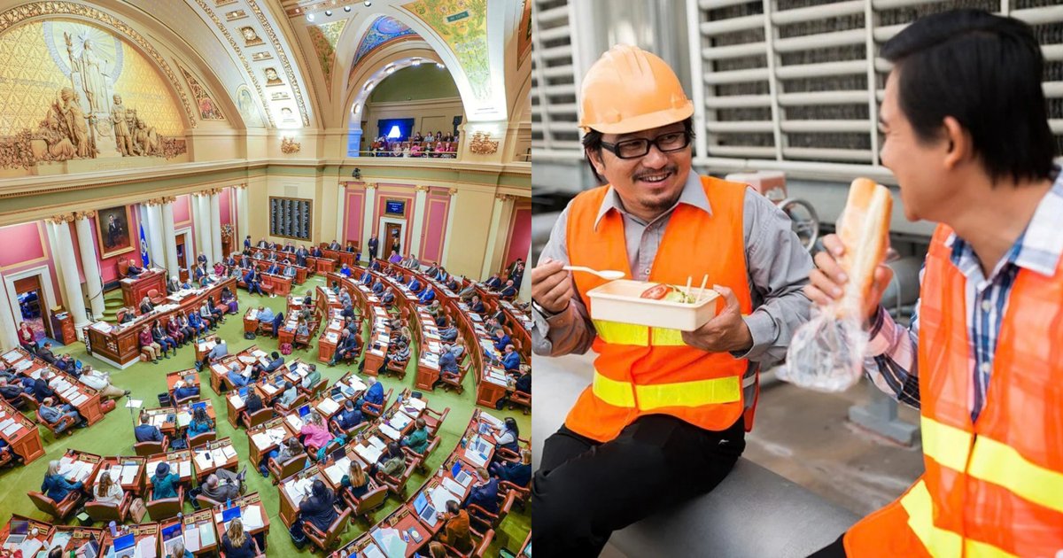 DemzDeliver's tweet photo. 🚨 Minnesota passes bill requiring lunch breaks for workers.

64 Republicans voted no. https://t.co/bNnnY35KCU