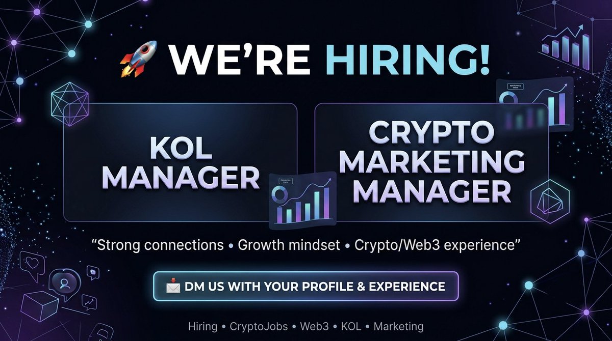 BlockTribeWeb3's tweet photo. Looking for KOL Managers &amp; Crypto Marketing Managers with strong connections, a growth mindset &amp; Crypto/Web3 experience.

📩 DM your profile &amp; experience to apply.

🔁 RTs appreciated!

#Hiring #CryptoJobs #Web3 #Crypto #KOL #Marketing #Blockchain https://t.co/cFTBhwyQT5