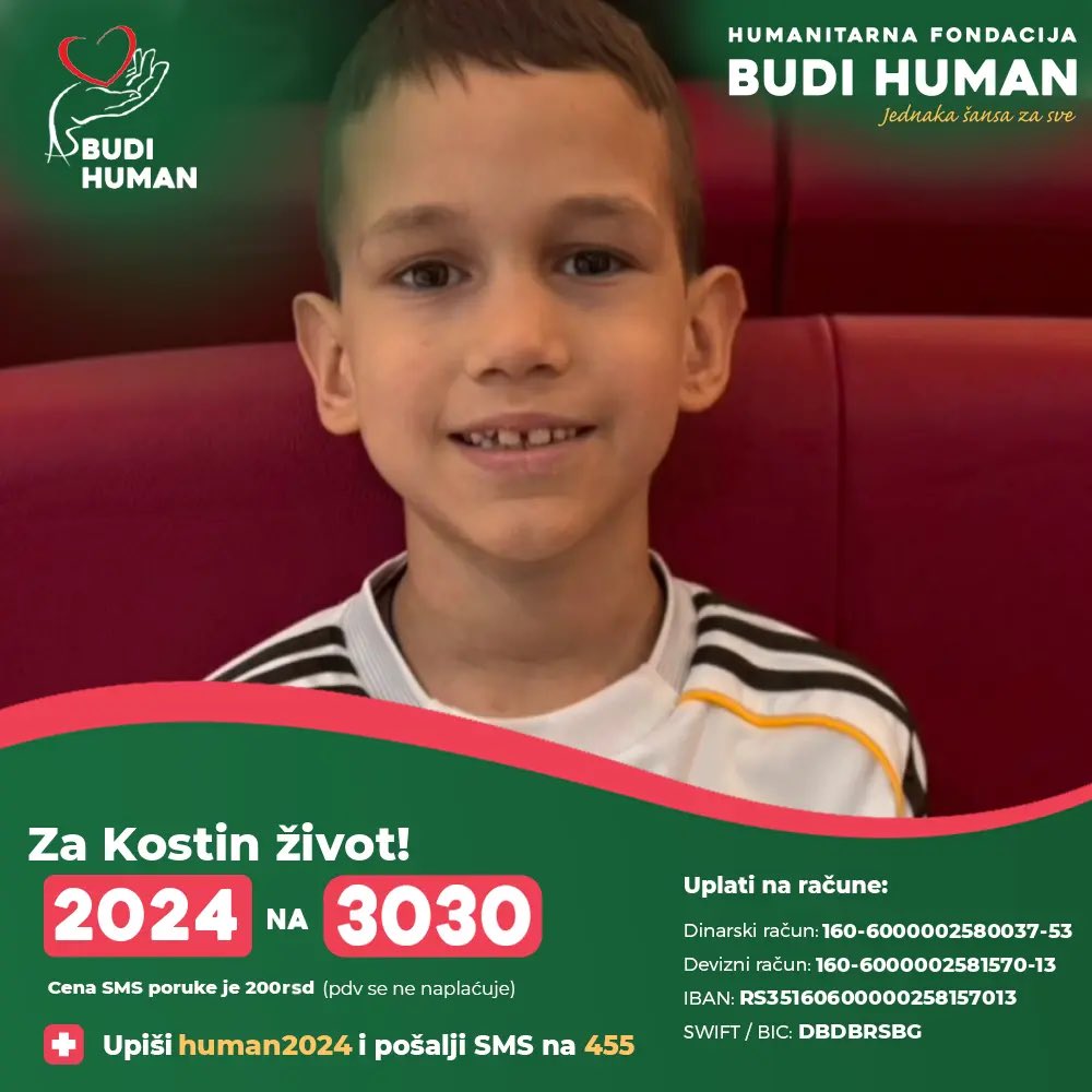_dje_si_ti's tweet photo. Da bi Kostu primili na lečenje potrebno je sakupiti i uplatiti 998 900 evra. Dobro ste pročitali. 118 miliona dinara. Celokupan iznos mora da se uplati na račun bolnice. Znate šta nam je činiti. USPEVALI SMO I KADA JE IZNOS BIO 2,5 MILIONA EVRA (više puta), hajde da sada spasimo i Kostin život !!! SVI !!!! SVI !!! SVI !!!! SVI !!!!