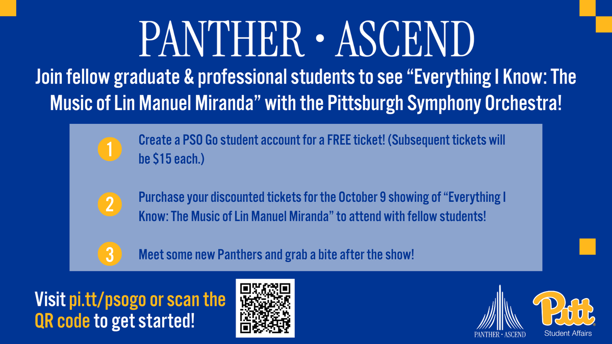PittStudents's tweet photo. Graduate &amp; Professional students! Head to https://t.co/wBJkafZbs8 for information on seeing "Everything I Know: The Music of Lin Manuel Miranda" for FREE with the Pittsburgh Symphony Orchestra and other Pitt graduate &amp; professional students!🎵 🎻  #h2p #pittnow https://t.co/NtECDGYNcQ