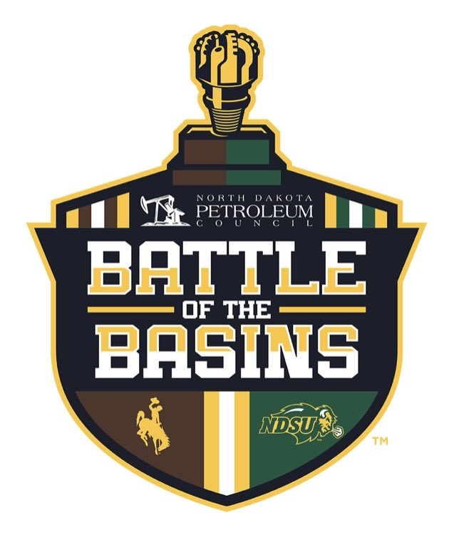 Brett_McMurphy's tweet photo. North Dakota State &amp; Wyoming Cowboys have created “The Battle of the Basins” rivalry. Winner will receive trophy featuring a 10-inch replica drill bit representing the oil basins &amp; rich history of the petroleum industry in both states https://t.co/yPUbP74wOX