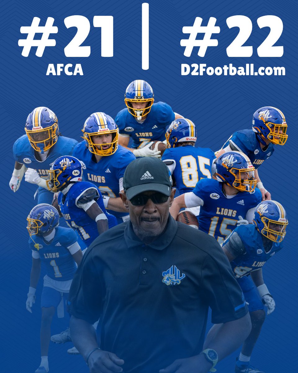 mhulions's tweet photo. Your #21 / #22 ranked football program in Division II Football!

#RollHill | #MHULions https://t.co/8i486to59f