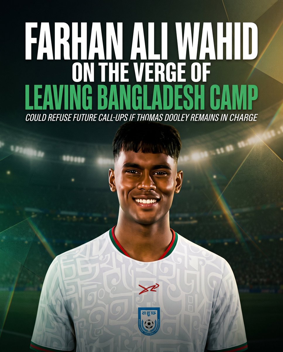 samipress's tweet photo. 🚨 Farhan Ali Wahid is reportedly on the verge of leaving Bangladesh’s camp during the FIFA ASEAN Cup.

Reports suggest Farhan could also reconsider future national-team call-ups if Thomas Dooley remains in charge. https://t.co/FcniN6l04t