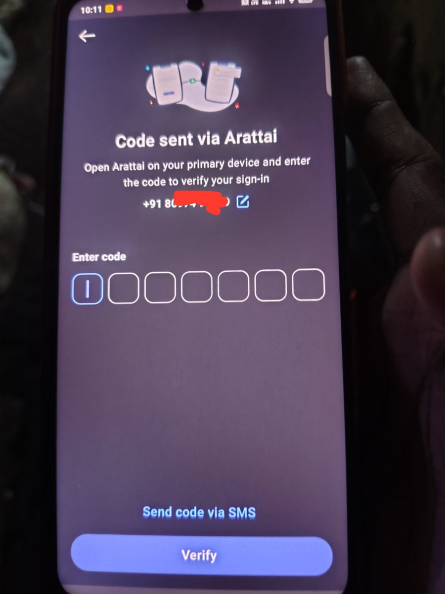Sudeepdas0's tweet photo. @Arattai @Satyabratay6 @Arattai
The OTP is being received inside the Arattai app instead of my phone’s regular SMS inbox. Even though the screen says “Code sent via SMS,” no OTP is arriving in my normal SMS app.
Please look into this issue and fix it. 🙏 https://t.co/6L0rKLmrbL