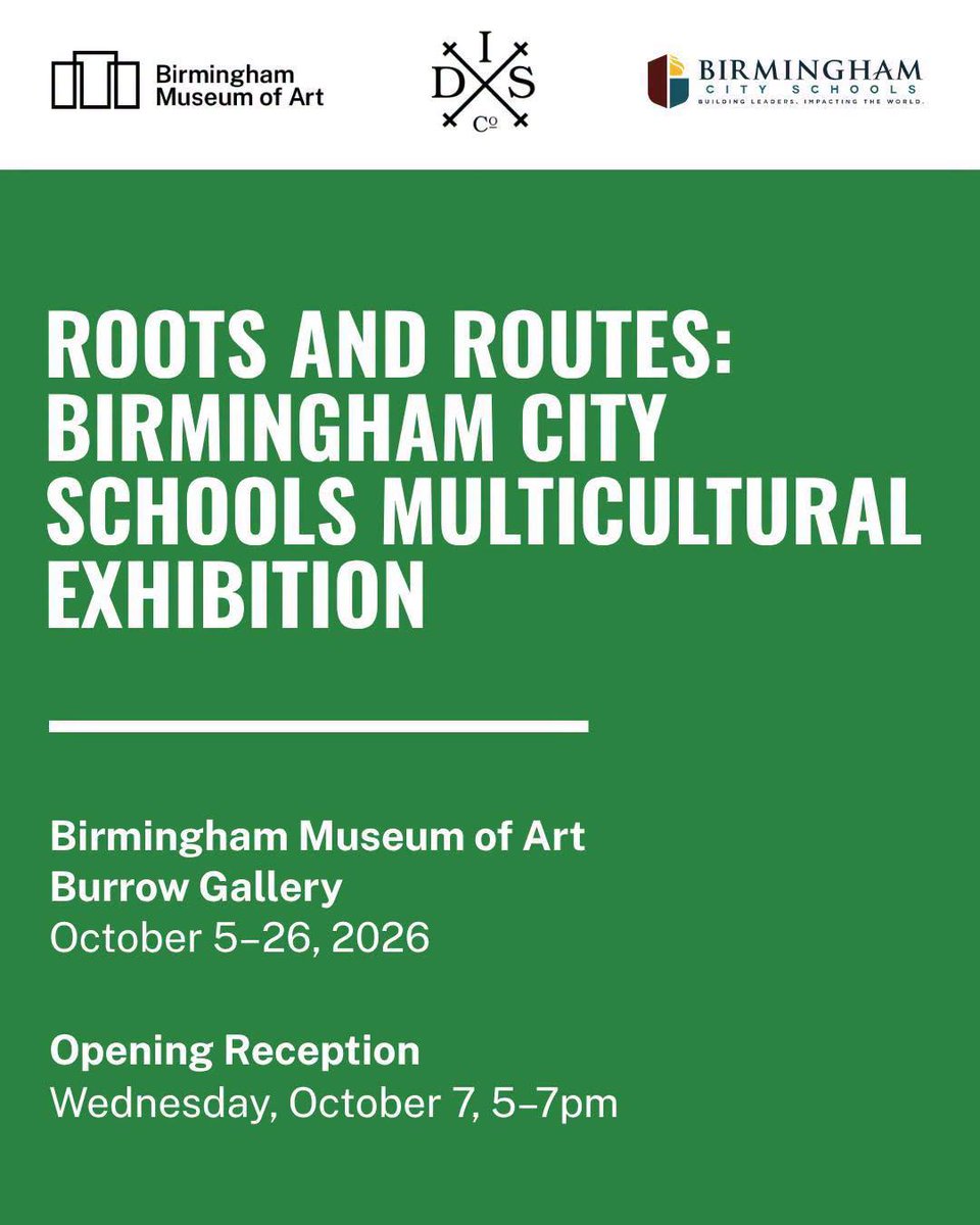 BhamCitySchools's tweet photo. The "Roots and Routes" student exhibition in the Burrow Gallery of @bhammuseum opens next week! #SuccessStartsHere ๐จ https://t.co/0KUUy66PoE