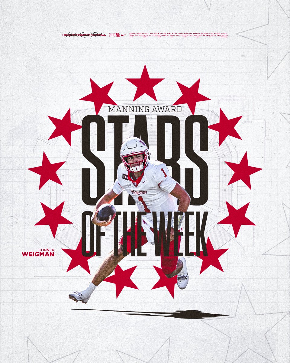UHCougarFB's tweet photo. Conner Weigman named a Manning Award Star of the Week!🤩

#BuiltByHouston x #GoCoogs https://t.co/I4Gk8ZkDmn