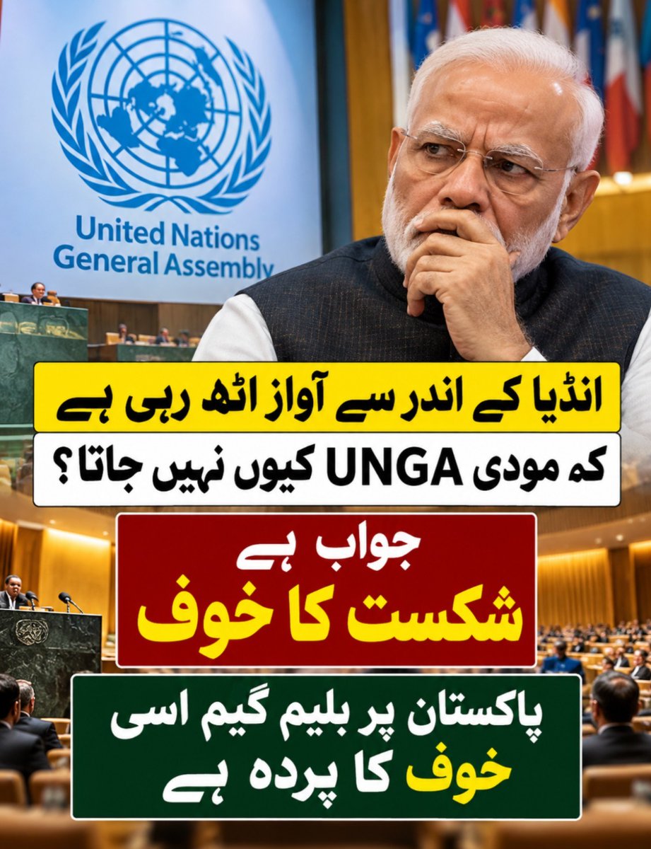 Strategic_Intl's tweet photo. مودی UNGA کیوں نہیں جاتا؟ کیونکہ عالمی پلیٹ فارم پر جھوٹ بولنا مشکل پڑ جاتا ہے اور شکست کا خوف سامنے آ جاتا ہے۔ https://t.co/j3nq0Y96wa