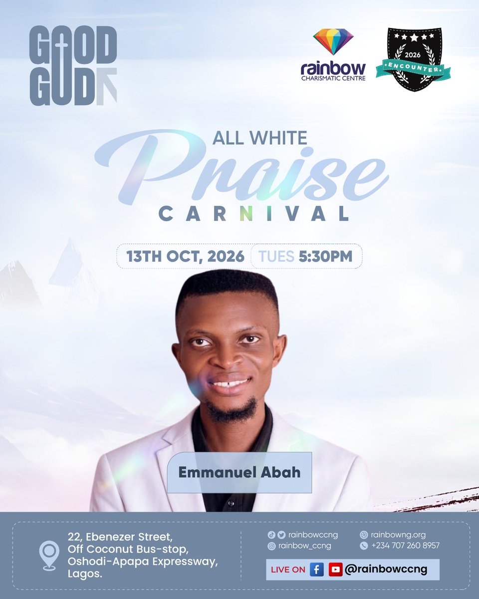 rainbowccng's tweet photo. Encounter 2026!!! 

Emmanuel Abah will be ministering in songs at the “All White Praise Carnival” 

#Encounter2026 https://t.co/q1Q4zEVlVb