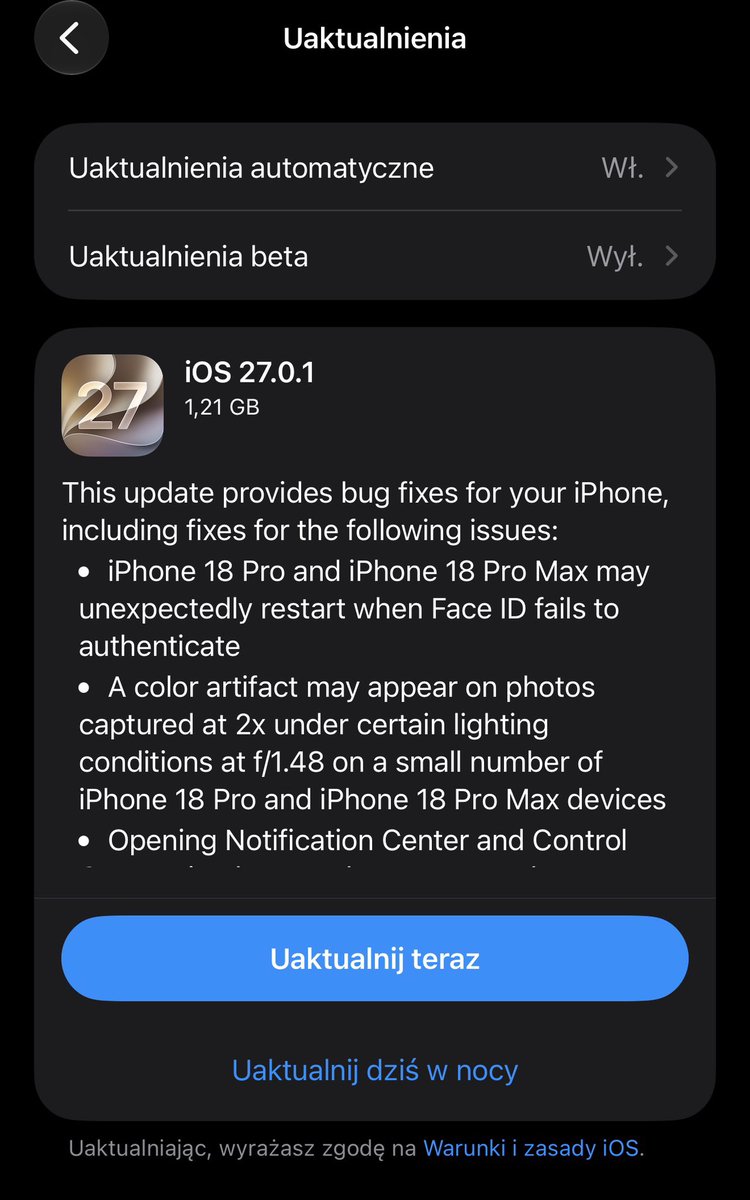 pbautte's tweet photo. Kolejny raz nie ma release notes po polsku… wtf @Apple #apple @gregjoz @nieantyfan #ios #iphone https://t.co/60FAKOISIv