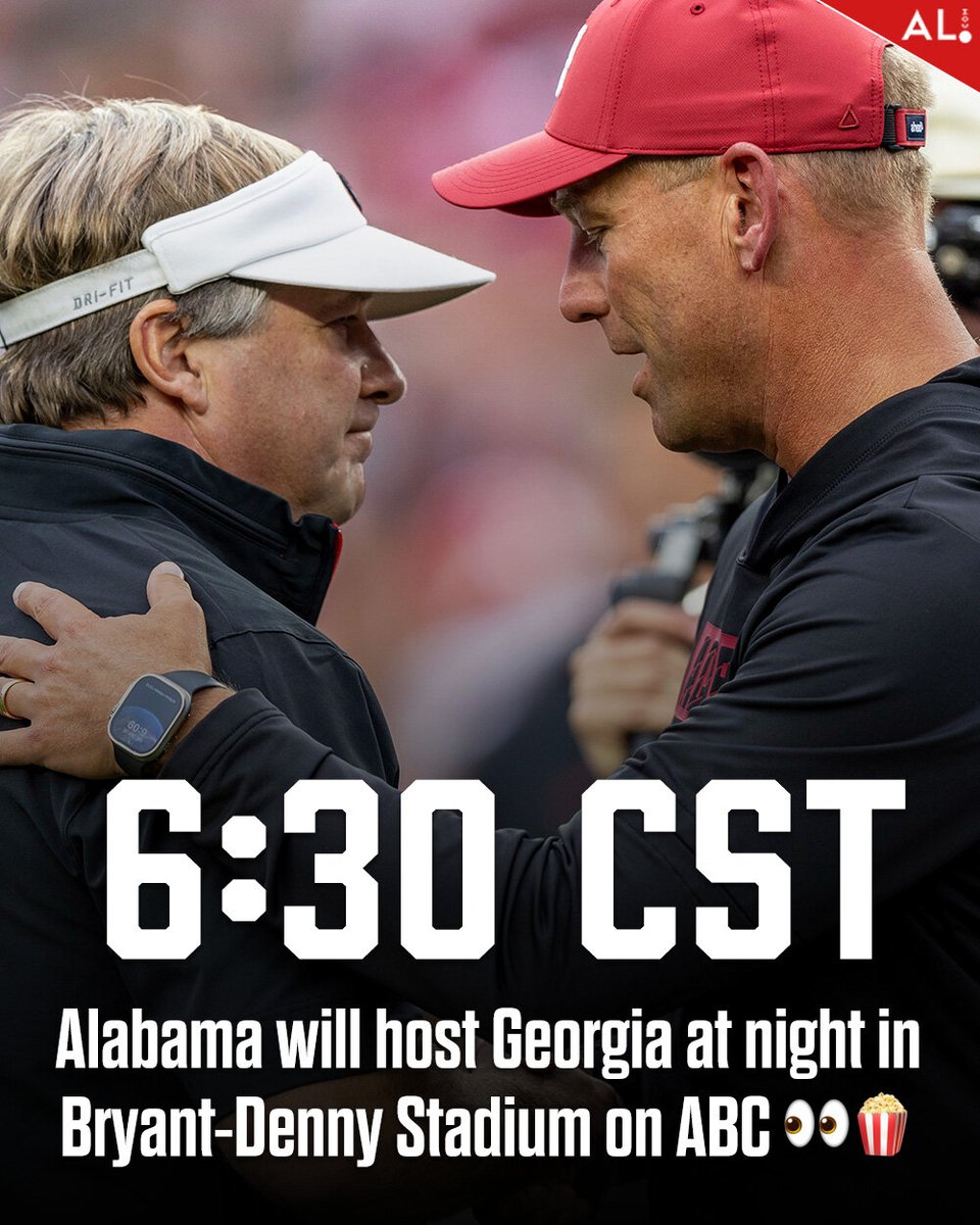 aldotcomTide's tweet photo. Georgia will travel to Tuscaloosa for a night showdown with the Crimson Tide in Bryant-Denny Stadium on ABC Oct. 10. https://t.co/hxhlOmzntg