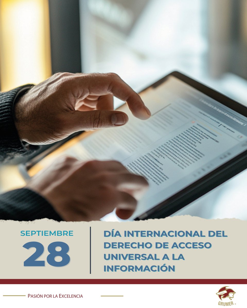 GrumerMx's tweet photo. 28 de septiembre | Día Internacional del Derecho de Acceso Universal a la Información

El acceso a la información fortalece la transparencia, la participación y la toma de decisiones informadas.

#Transparencia #Comunicación #InformaciónParaTodos🌐✨ https://t.co/mzwhdooWjr