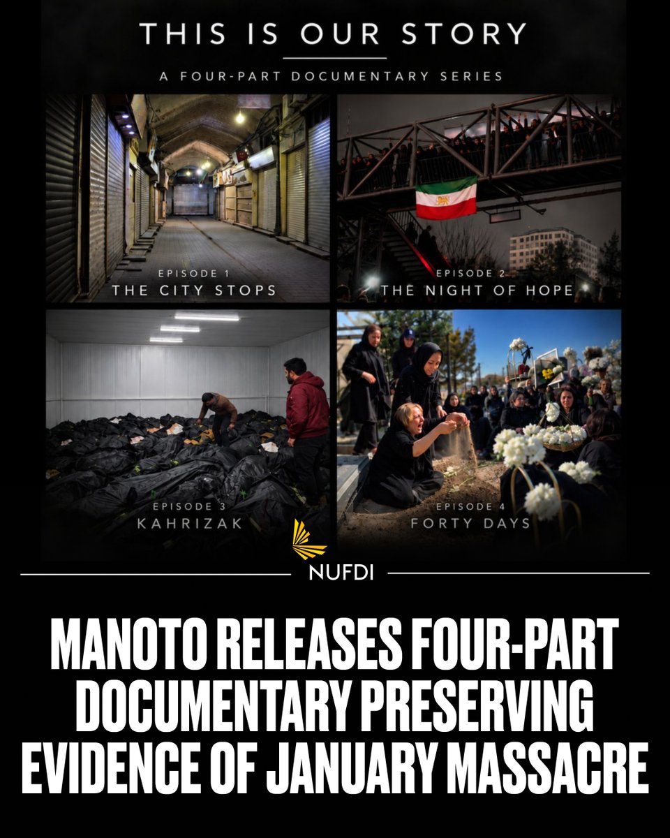 NUFDIran's tweet photo. The Islamic Republic tried to hide the scale of the January massacre, but the bravery of Iranians made that impossible.

At enormous risk, people on the ground filmed what was happening around them and preserved evidence the regime worked hard to make sure the world never see.

@manototv's four-part documentary This Is Our Story brings that footage together, including material being seen publicly for the first time.