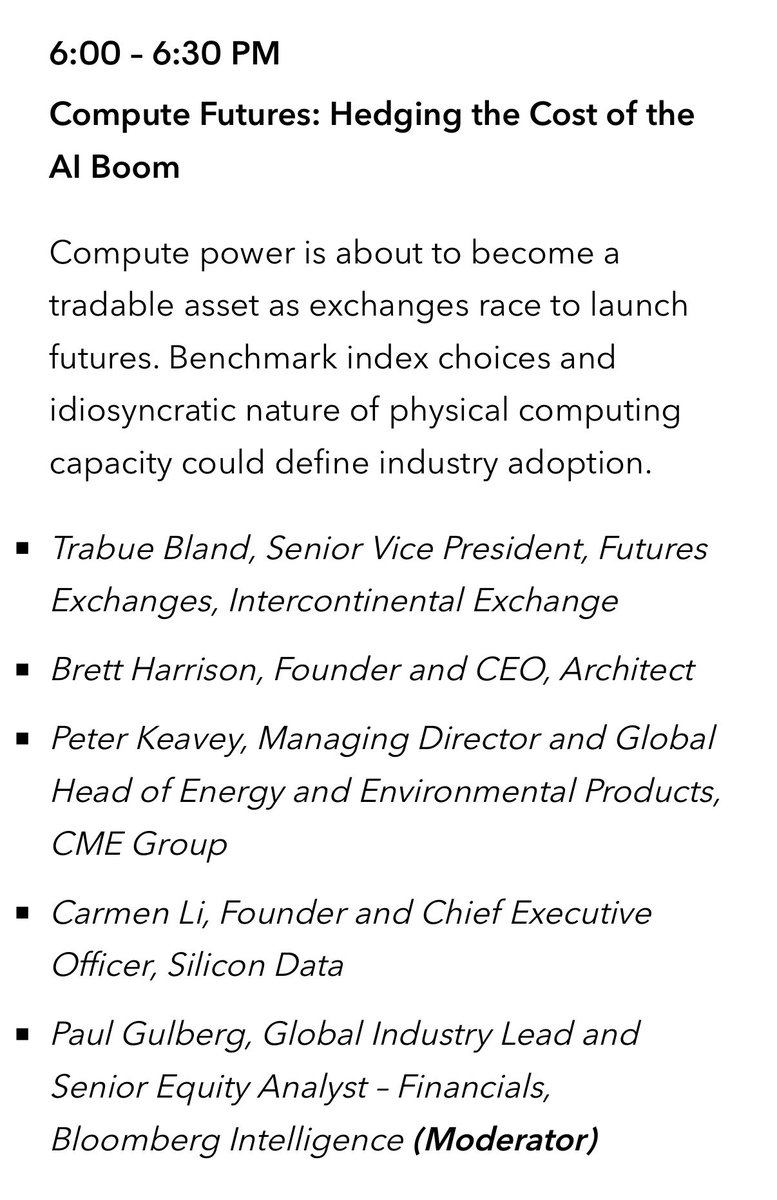 carmenli's tweet photo. Excited to represent @silicondata as the only compute index provider on the panel at @BBGIntelligence Derivatives Market Structure 2026 in New York on September 30th: 

“Compute Futures: Hedging the Cost of the AI Boom”

Come and say hi if you are attending! https://t.co/9uSZtFXWXM
