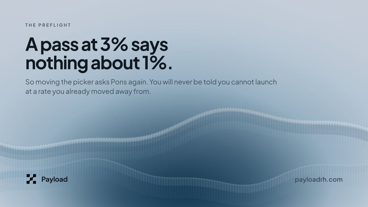Payloadrh's tweet photo. Changing the rate re-runs the check.

A preflight pass at 3% says nothing about 1%, so moving the picker asks Pons again.

You will never be told you cannot launch at a rate you already moved away from. https://t.co/nQOsTKGJ1t
