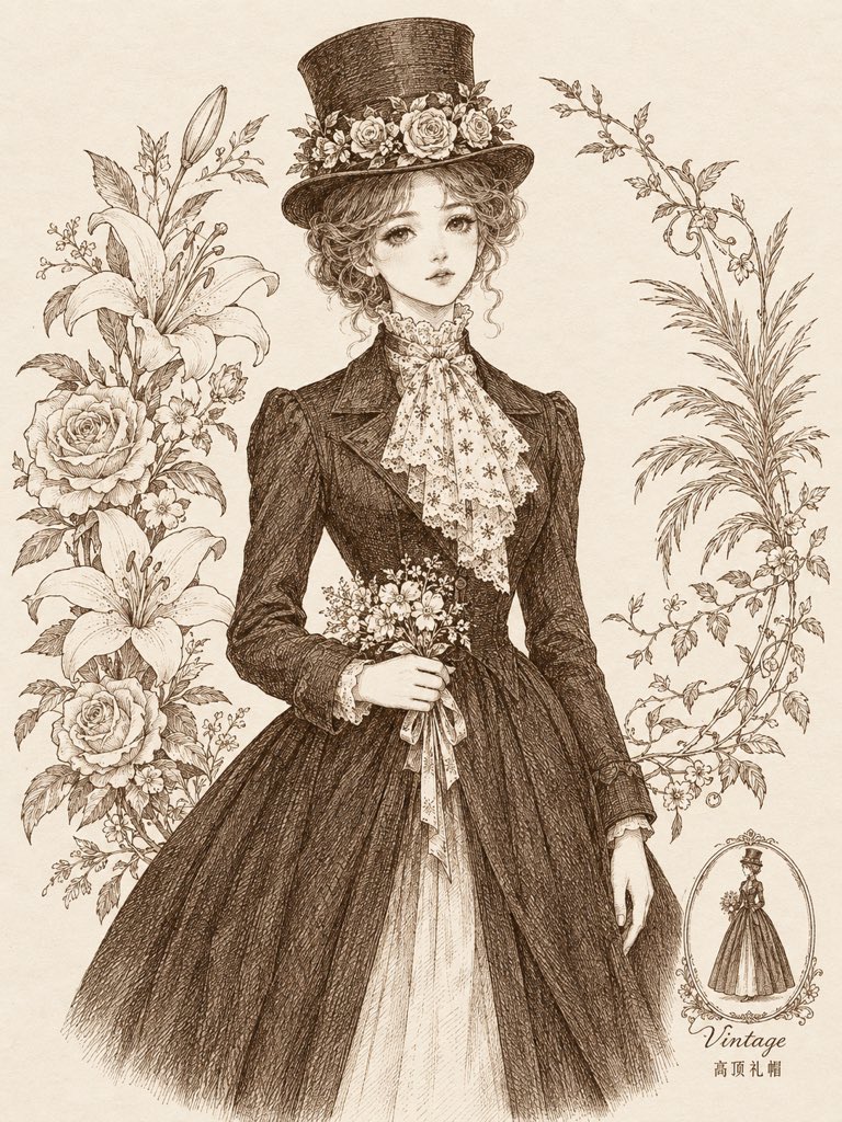 ai_li8668's tweet photo. The Top Hat emerged in the late 18th century, peaking in the Victorian era as a symbol of status and etiquette.
Crown height: 14–19 cm. The Bowler Hat is lower and rounder, more casual.
👗 Women's top hats later added roses, veils, and lace. Top hats for formal; bowlers for daily https://t.co/LG7hOyucNB