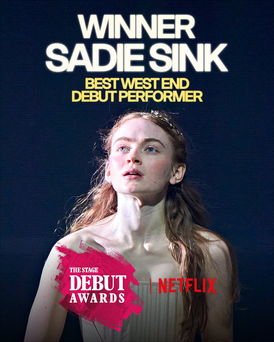 estreetprods's tweet photo. 🏆 Best West End Debut Performer 

@SadieSink is your @TheStage #DebutAwards winner! 

Congratulations Sadie! 😊

#RomeoJulietPlay https://t.co/u42X6D43sT