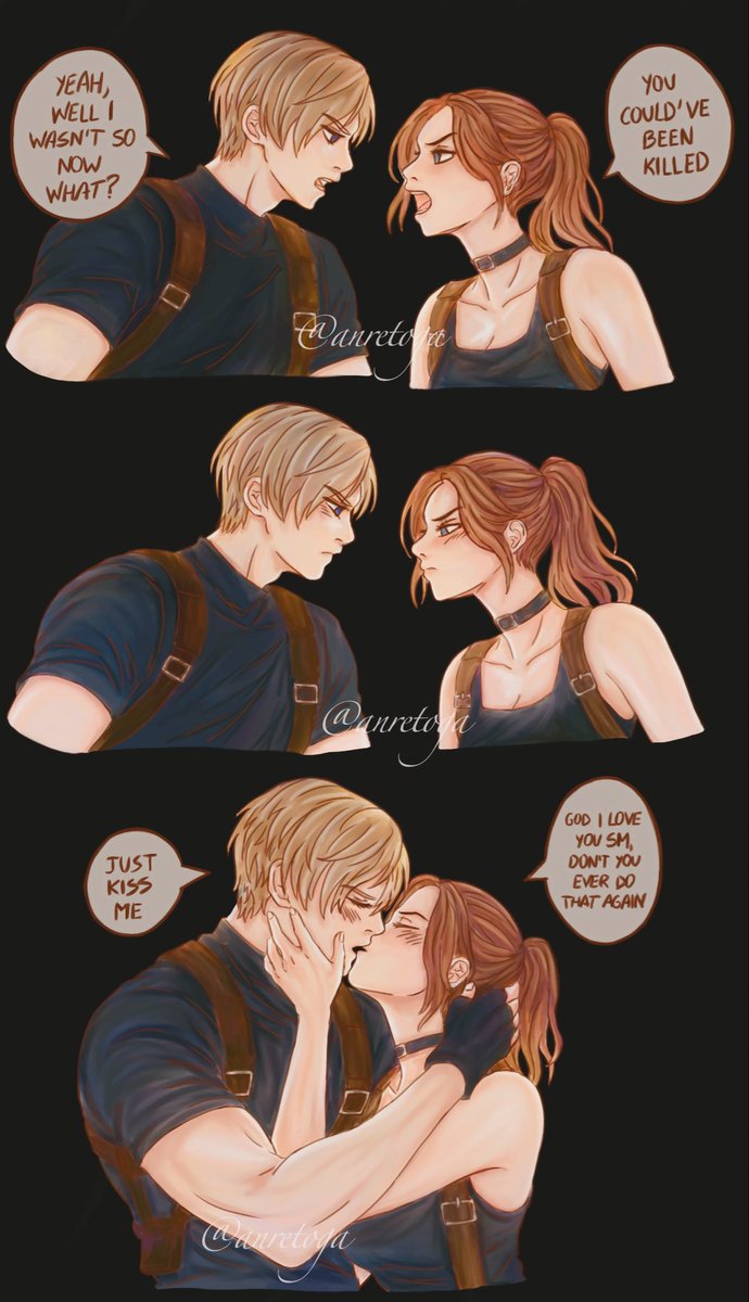 anretoga's tweet photo. —Kiss &amp; make up—

Day 1: Getting together / Breaking up

#ClaireRedfield #LeonKennedy #Cleonweek2026 https://t.co/Zi88X8tUsd