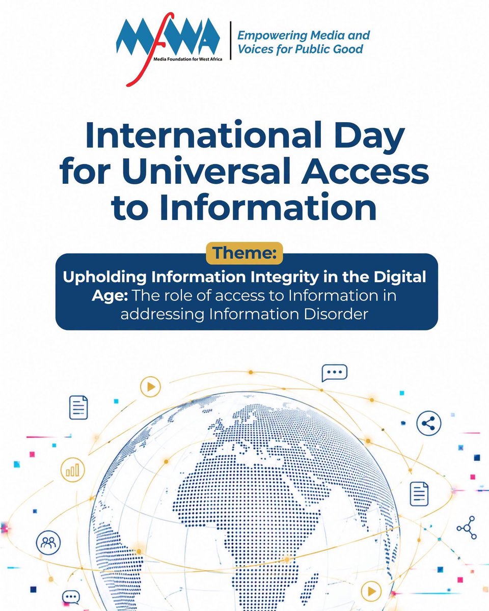 TheMFWA's tweet photo. On #IDUAI2026, we call on West African governments to ensure access to information is not just on paper but in practice.
Timely, accurate public information is our strongest defence against information disorder.
#IDUAI2026 #AccessToInfo #InformationIntegrity #PressFreedom #WestAfrica