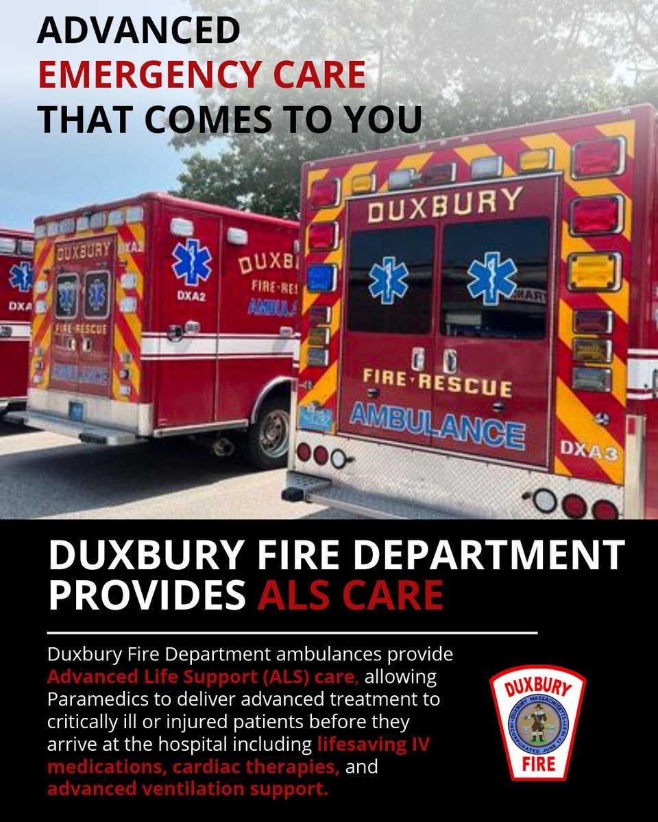 DXFD_PIO's tweet photo. Duxbury Fire Department provides ALS care because when you or a loved one needs care, seconds matter.⁠
⁠
#DXFD #MedicMonday https://t.co/hXGmv1gBDN