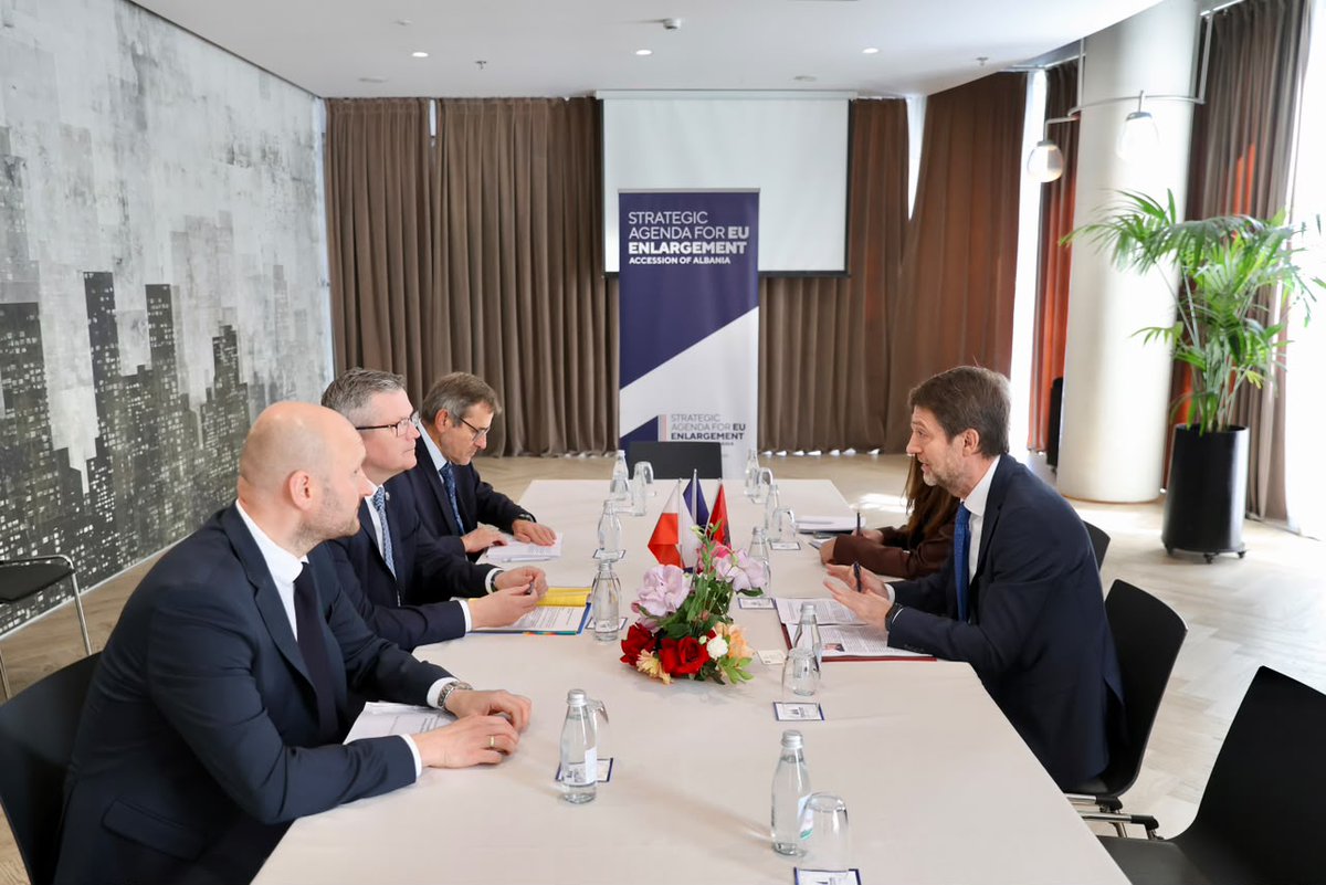 HoxhaFer's tweet photo. Excellent discussions with Poland’s Deputy Foreign Minister, Marcin Bosacki @MarcinBosacki, during his visit to Tirana. 🇦🇱🇵🇱

Our conversation focused on further deepening the strong partnership between #Albania and #Poland, as well as enhancing cooperation on Albania’s EU accession process.

I reiterated our sincere appreciation for Poland’s steadfast support and its readiness to share valuable expertise and experience as we advance on our European path.

We also exchanged views on key geopolitical developments, including our cooperation within NATO and our continued solidarity with #Ukraine. Our discussions reaffirmed our shared commitment to European security, transatlantic unity, and an even stronger bilateral partnership in the years ahead.

#Albania2030