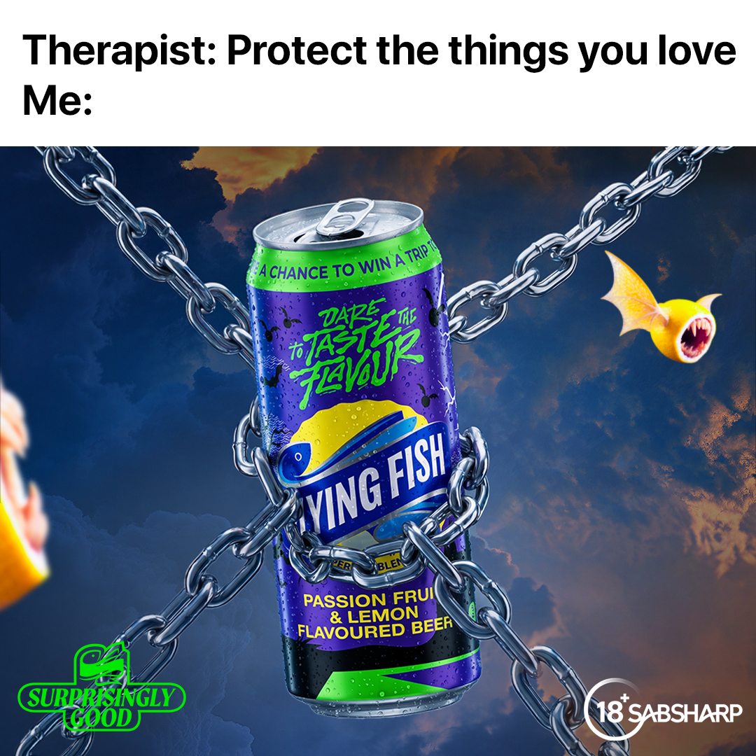 FlyingFishSA's tweet photo. "Let me just taste it.” 👀
We all know how this story ends.

One sip later and suddenly your Flying Fish Passion Fruit &amp; Lemon has a new owner. 😭🍋

Tag the culprits below and we might refill your cooler box.🫷😂 #DareToTasteTheFlavour https://t.co/J8Rs4H5sQT
