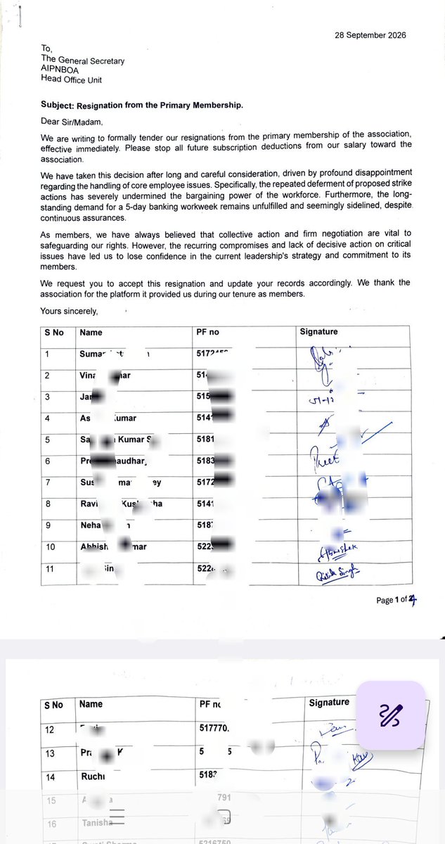 sharwan_26's tweet photo. Mass resignation from union for betraying regarding #5DaysBanking #ufbu https://t.co/YduoVKBKnd