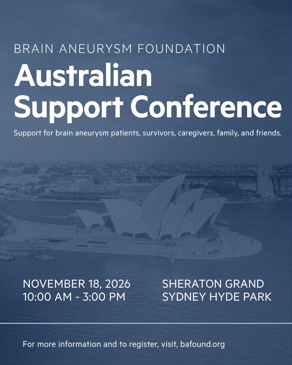 BAFOUND's tweet photo. Join us for BAF’s first Australian Support Conference a welcoming gathering for brain aneurysm survivors, caregivers, family, and friends to share, listen, and connect. 

Register: https://t.co/FpQdv2KiYO https://t.co/g2K2TOZ5bm