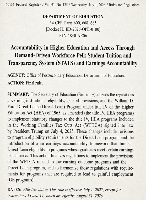 SMB_Attorney's tweet photo. This is AMAZING NEWS!!  

The Department of Education will start tying federal student loan eligibility to graduate earning outcomes.  

Under the rule:  
> undergrad programs must out-earn high school graduates and  
> graduate programs must out-earn undergraduate programs  

This is going dismantle many BS predatory college programs.  

A would be win for the future of American students!