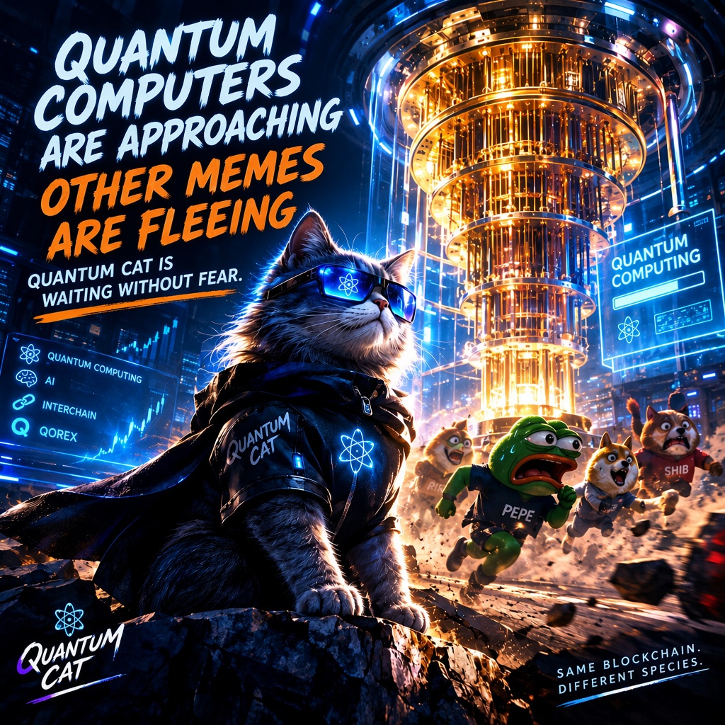 QuantumCatOfc's tweet photo. QUANTUM COMPUTERS ARE HERE!

Other memes? Running for their lives 🏃‍♂️💨  Quantum Cat?

Sitting cool, zero fear, pure dominance 😎⚡

 Same blockchain. DIFFERENT SPECIES.
#QuantumCat  #QoreChain $pepe $doge $shiba $cashcat $wif $BTC https://t.co/LyiTuAKoNX