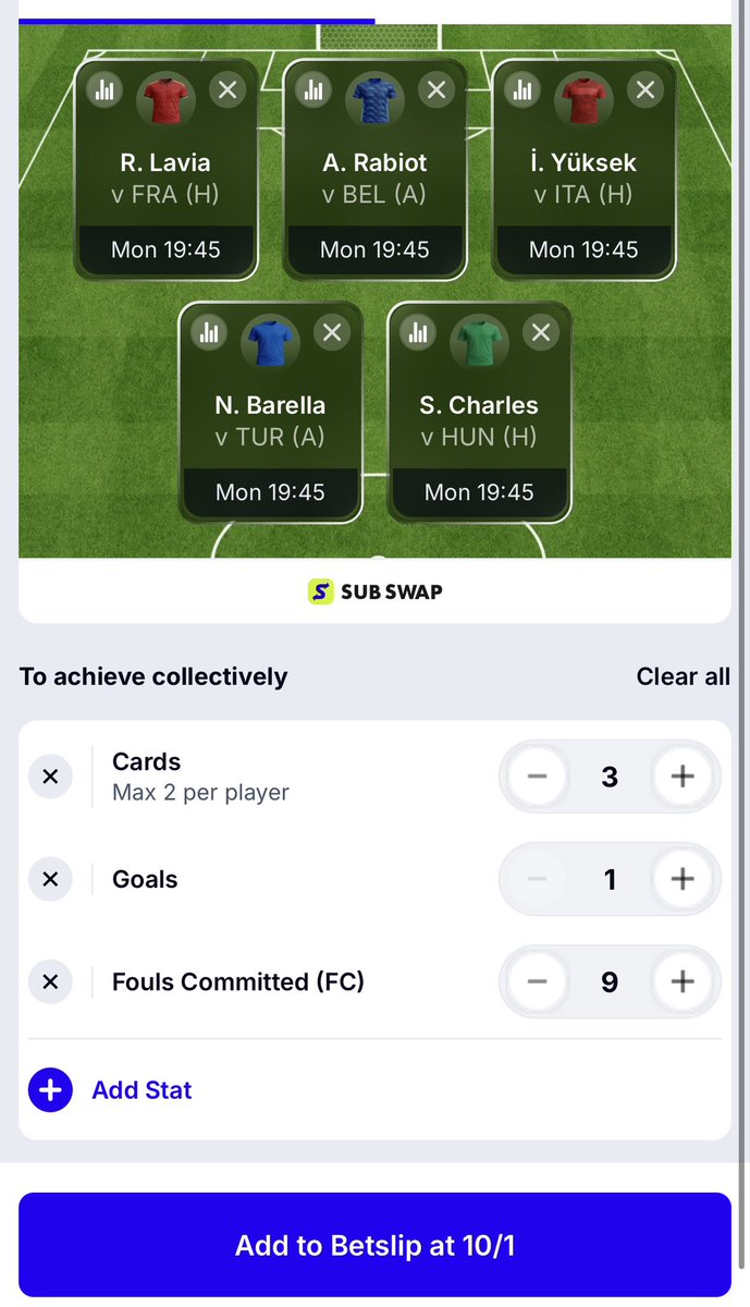 A6788C's tweet photo. BOYLES NEW FEATURE 😝

Cmonn going to have some fun with this, we will be able to hit this sort of market hard 🙌

Put example below, bet coming tonight get an account ready 👇

👉 https://t.co/RlwU52GE44

Basically need 3 of 5 to be booked etc 👏 

18+BeGambleAwareBetResponsible https://t.co/ozXSb0kp4n