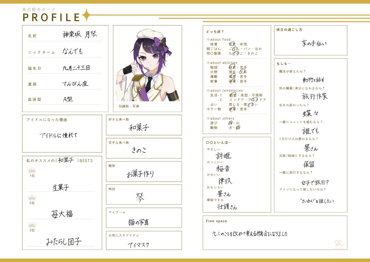 UnravelKNot_'s tweet photo. ⟡┈┈┈┈┈┈┈┈┈┈┈
　　　プロフ帳公開
┈┈┈┈┈┈┈┈┈┈┈⟡

5人目は神楽坂月琴のプロフ帳です！🌙

#UnravelKNot https://t.co/fLa8frk4gV