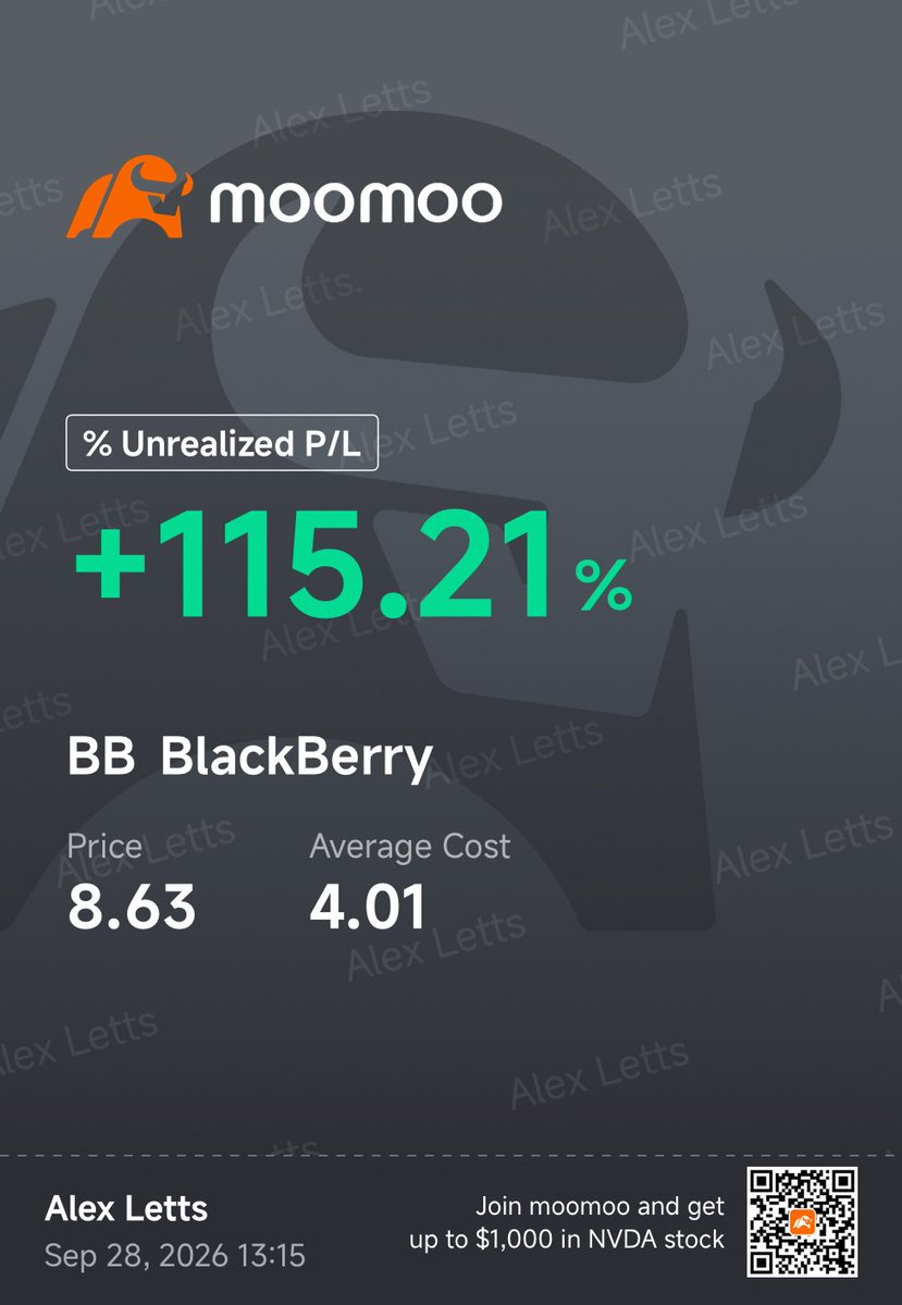 alex__letts's tweet photo. If someone told 15 y/o me that BlackBerry (BB) would be such a profitable holding in 2026, I would’ve laughed and called them crazy. #moomoo  @moomoo 
 https://t.co/7Bxk0MbfJU https://t.co/voJHXhlTjB