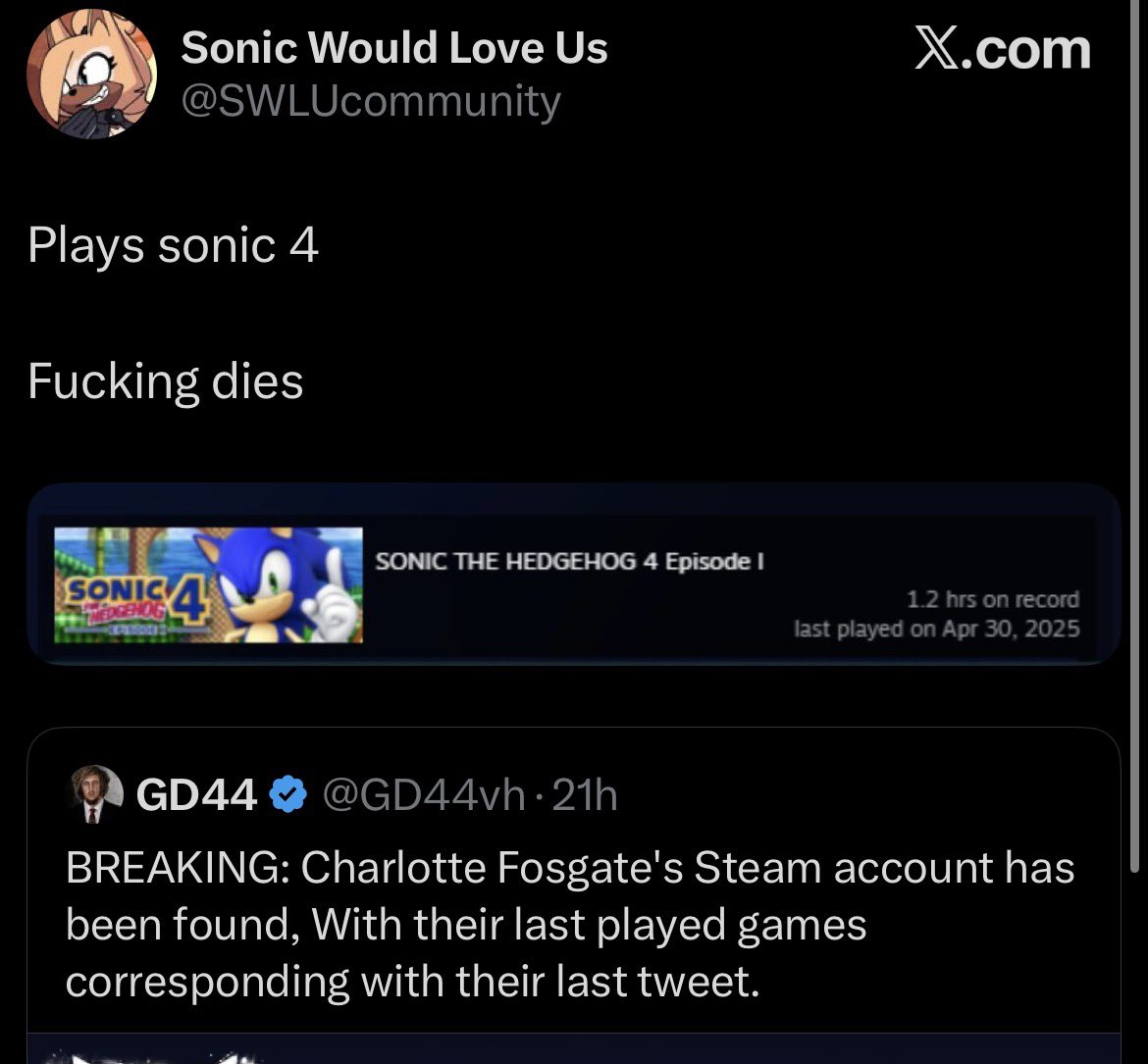 W53Metal's tweet photo. “You know damn well that was not what the post was doing.”

Stop trying to be a smartass you piece of shit, please enlighten me on how and why you would say 

“Plays sonic 4

Fucking dies”

to a post about a steam deck of a child who took their own life? https://t.co/svTJcoqnFb
