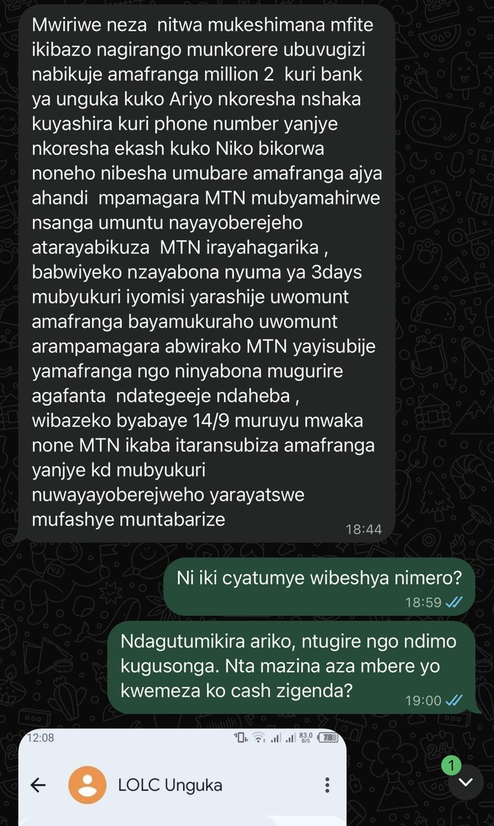oswaki's tweet photo. Mwiriwe neza @MoMo_Rwanda na @MTNRwanda 

Uwo munyeyi yayobeje frw miliyoni 2 arayahagarikisha. Avuga ko frw mwayavanye kuri MoMo number yari yayobeyeho ariko ko mukayagumana aho kuyashyira kuri konti ya nyirayo. 

Ni iki yakora ngo ave muri iki gihirahiro arimo kuva ku wa 14/09/2026 kugeza ubu? 

Hagati aho, @RSwitch mukwiye gukemura iki kibazo cy’amabanki atarashyizemo option y’amazina ya konti umuntu yoherejeho cash akoresheje #eKash.