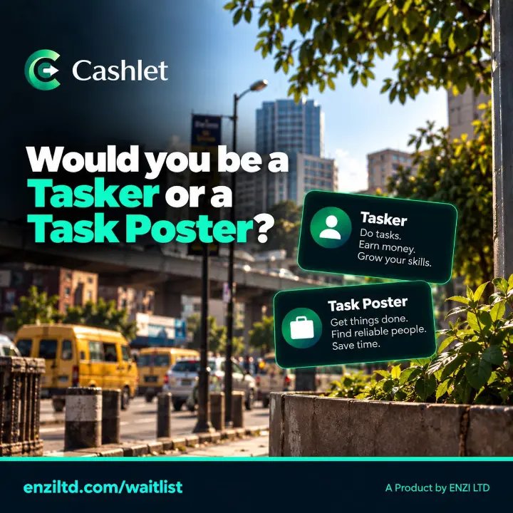 Enzi_ltd's tweet photo. Would you be a Tasker or a Task Poster?
Have a skill you want to put to work?
Be a Tasker.
Have something you need done?
Be a Task Poster.Two sides. One platform.
Cashlet Where skills meet opportunities.
#Cashlet #ENZI #Tasker #TaskPoster @InsideOsogbo https://t.co/GLyWGvMtoo