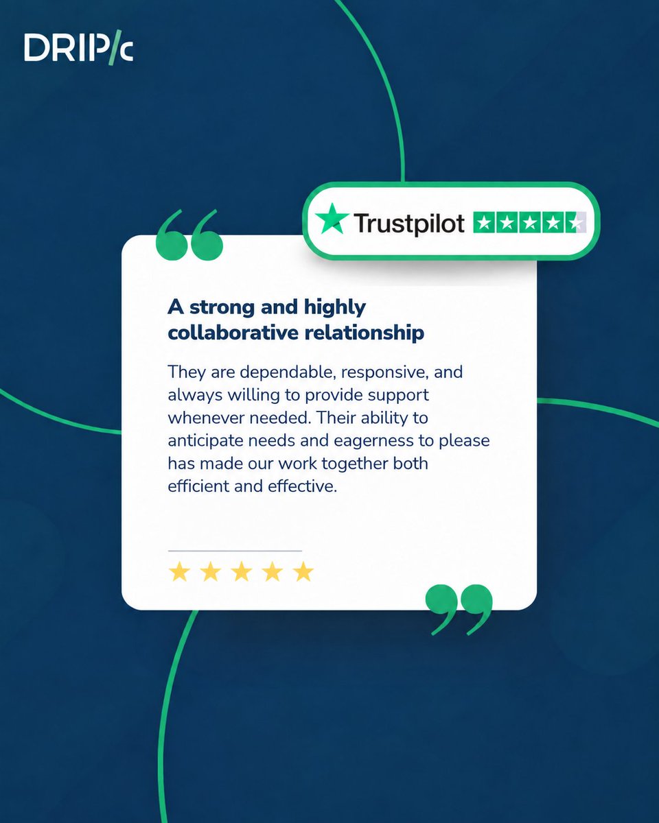 DripCapital_Inc's tweet photo. Good partnerships are built in the small moments: a clear update, a question answered, a commitment kept.

A Trustpilot review described our team as dependable and responsive. We’re grateful for the trust and for the time taken to leave such a thoughtful review. We’ll keep working to earn it.

Read all reviews: https://t.co/eEIa42PngR