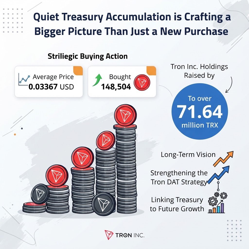 Suleiman8zja's tweet photo. Treasury accumulation is building a bigger picture
148504 TRX at 03367 pushed Tron Inc holdings above 7164M TRX
A long term move strengthening the Tron DAT strategy and future growth
#TRON
#TGF
#TRONGlobalFriends @usddio https://t.co/GAuTH3FNh3