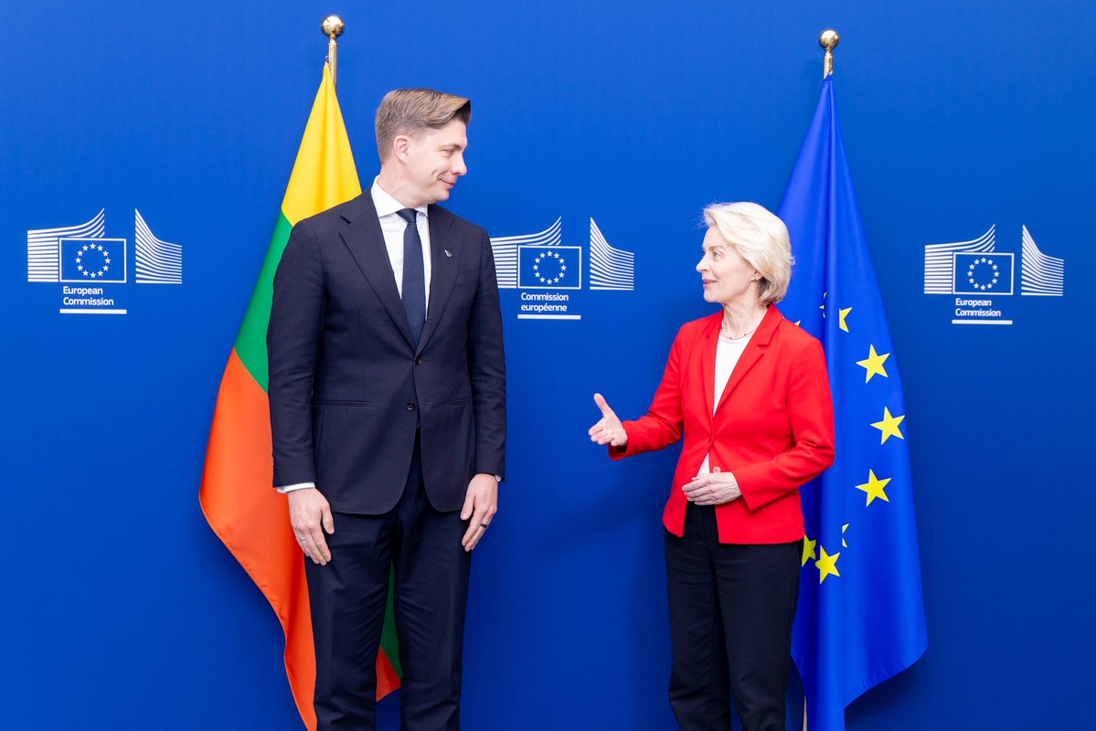 mindaugassink's tweet photo. Great conversation in Brussels with @vonderleyen on our close cooperation to deliver on the #LT27EU Presidency’s ambitious agenda.

A secure, resilient and competitive #EU, equipped to counter challenges and threats to its skies, borders and markets. Security & defence are key: we need to build a strong line of deterrence along the Eastern Flank, with air defence as a top priority.

Connectivity, infrastructure and technology are essential to unlock the full potential of EU competitiveness. Social cohesion, prosperity and welfare are fundamental to our resilience.

More support for #Ukraine.  Greater pressure on the aggressor.

This is not a sprint — Europe needs to be ready for the long run.