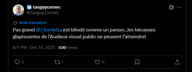 madsick78's tweet photo. @ljacobelli "C'est pas grave, @J_Bardella est blindé comme un panzer... Les Bécasses de l'audieux visuel public ne peuvent l'atteindre."

La référence au panzer est assez original, il est sympa votre collègue @Tanguy_Cornec ? https://t.co/A4Eo592KdT