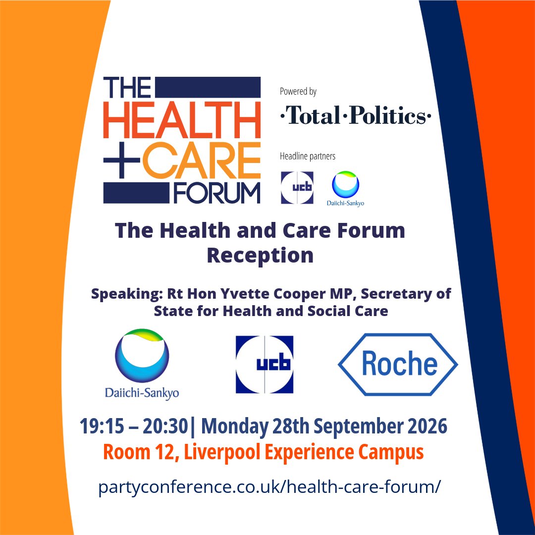 TotalPolitics's tweet photo. 19:15/Rm 12 - Rt Hon @YvetteCooperMP Sec. of State for Health & Social Care will speak at the annual Health & Care Reception. Arrive early as this will be busy. Our thanks to our supporting partners @DaiichiSankyoUK, @ucb_uk and @Roche UK #HandCF26 #Lab26 @UKLabour @DHSCgovuk https://t.co/gDZYmHW9M8