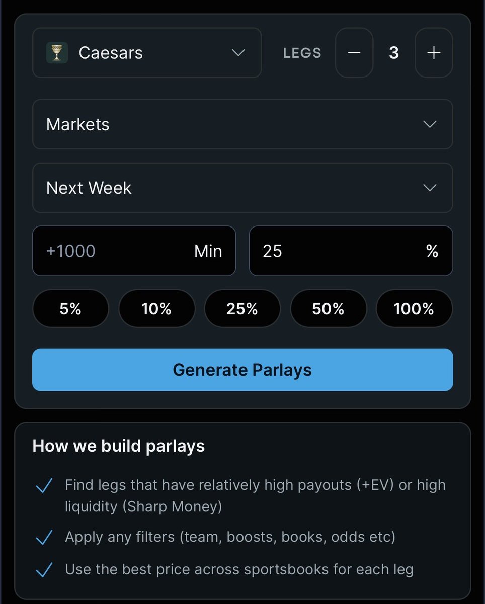 EVParlay's tweet photo. The @OddsJam Parlay tool allows you to add a boost to already Positive EV or Sharp Money legs. ⚡️ 

Using my 25% boot over at Caesars on this AMAZING VALUE! 🎯 

🔗 Check out this OddsJam parlay!
https://t.co/UXSw3vG9ow https://t.co/mHNCVC3q0m