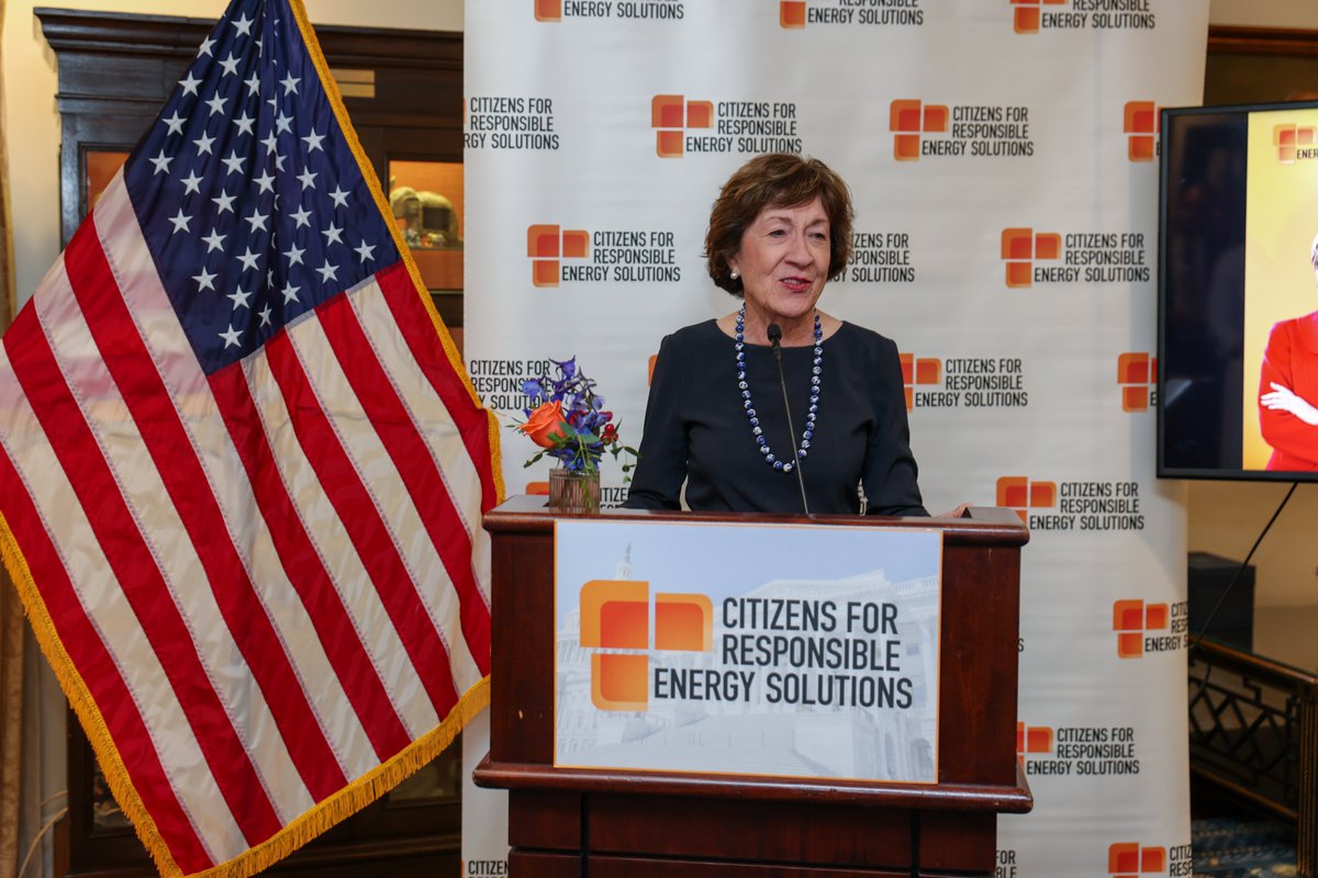 CRESenergy's tweet photo. We were proud to honor our September CRESponsible Leader, @SenatorCollins, as a 2026 CRES Clean Energy Champion during National Clean Energy Week! Her work on an energy strategy that prioritizes affordability, innovation and competitiveness keeps delivering for Maine and the entire country. 

Read more: https://t.co/zfsCWEU84M