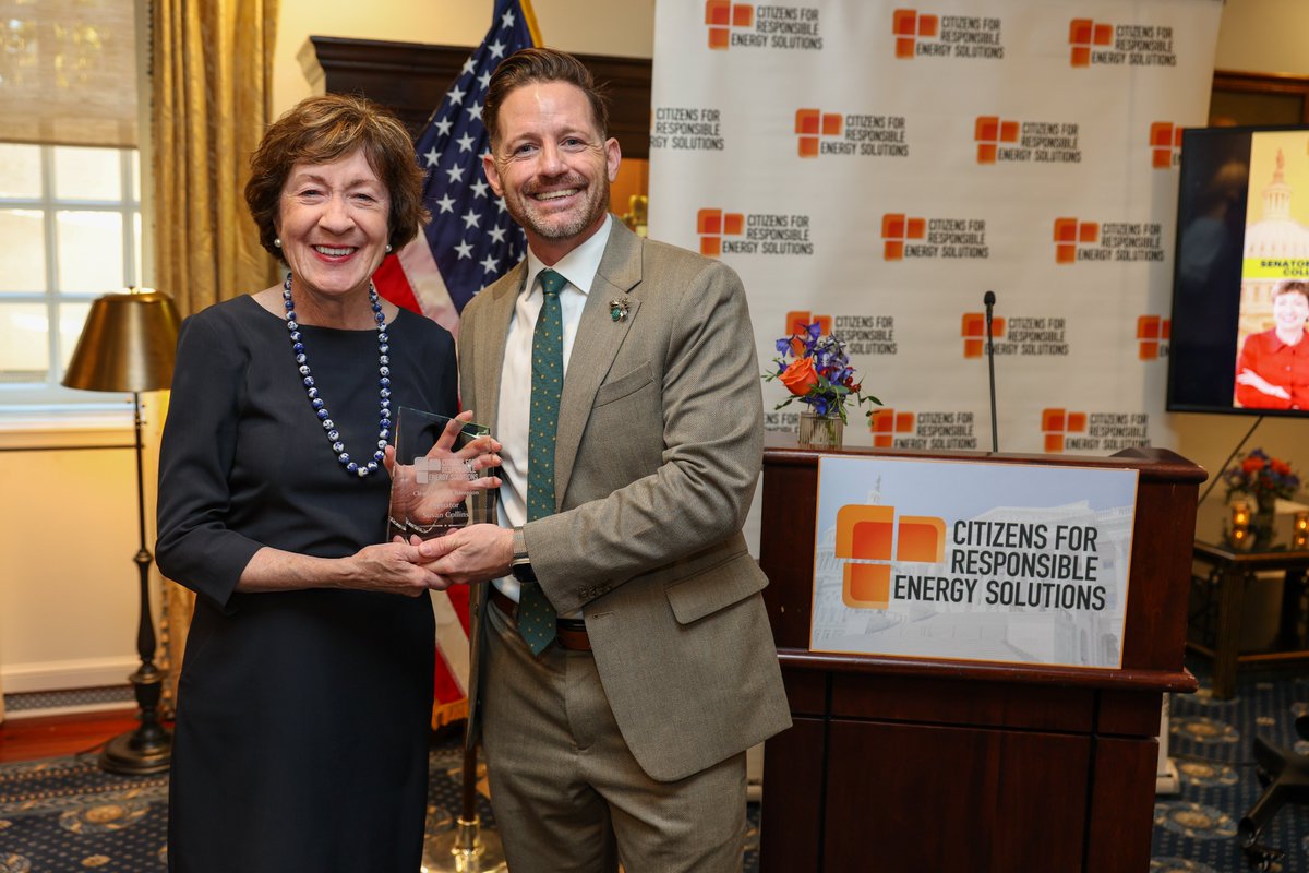 CRESenergy's tweet photo. We were proud to honor our September CRESponsible Leader, @SenatorCollins, as a 2026 CRES Clean Energy Champion during National Clean Energy Week! Her work on an energy strategy that prioritizes affordability, innovation and competitiveness keeps delivering for Maine and the entire country. 

Read more: https://t.co/zfsCWEU84M